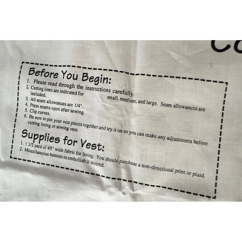 Country Beans At Heart Vest Fabric Panel Leslie Beck‎ Quilting Sewing Craft NOS